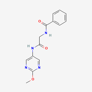 molecular formula C14H14N4O3 B2551176 N-(2-((2-methoxypyrimidin-5-yl)amino)-2-oxoethyl)benzamide CAS No. 1421444-37-2