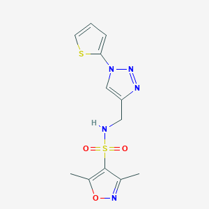 molecular formula C12H13N5O3S2 B2551177 3,5-dimethyl-N-((1-(thiophen-2-yl)-1H-1,2,3-triazol-4-yl)methyl)isoxazole-4-sulfonamide CAS No. 2034228-74-3