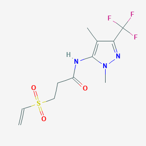 molecular formula C11H14F3N3O3S B2551184 N-[2,4-Dimethyl-5-(trifluoromethyl)pyrazol-3-yl]-3-ethenylsulfonylpropanamide CAS No. 2224264-23-5
