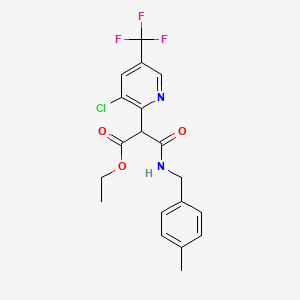molecular formula C19H18ClF3N2O3 B2551202 Ethyl 2-[3-chloro-5-(trifluoromethyl)-2-pyridinyl]-3-[(4-methylbenzyl)amino]-3-oxopropanoate CAS No. 478063-73-9