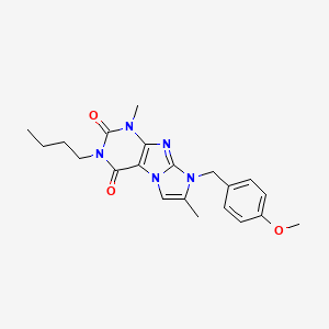 molecular formula C21H25N5O3 B2551205 2-Butyl-6-[(4-methoxyphenyl)methyl]-4,7-dimethylpurino[7,8-a]imidazole-1,3-dione CAS No. 887864-93-9