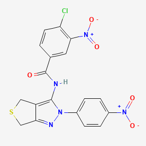 molecular formula C18H12ClN5O5S B2551208 4-chloro-3-nitro-N-[2-(4-nitrophenyl)-4,6-dihydrothieno[3,4-c]pyrazol-3-yl]benzamide CAS No. 396721-83-8