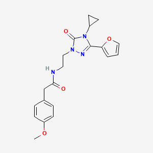 molecular formula C20H22N4O4 B2551213 N-(2-(4-cyclopropyl-3-(furan-2-yl)-5-oxo-4,5-dihydro-1H-1,2,4-triazol-1-yl)ethyl)-2-(4-methoxyphenyl)acetamide CAS No. 1797126-07-8
