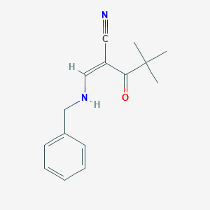 molecular formula C15H18N2O B2551221 (2Z)-2-[(苯甲氨基)亚甲基]-4,4-二甲基-3-氧代戊腈 CAS No. 1024622-53-4