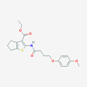 molecular formula C21H25NO5S B255123 ethyl 2-{[4-(4-methoxyphenoxy)butanoyl]amino}-5,6-dihydro-4H-cyclopenta[b]thiophene-3-carboxylate 
