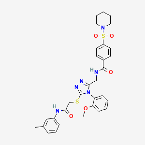 molecular formula C31H34N6O5S2 B2551239 N-((4-(2-methoxyphenyl)-5-((2-oxo-2-(m-tolylamino)ethyl)thio)-4H-1,2,4-triazol-3-yl)methyl)-4-(piperidin-1-ylsulfonyl)benzamide CAS No. 392683-11-3