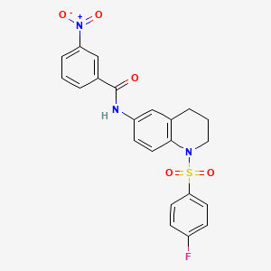 molecular formula C22H18FN3O5S B2551255 N-(1-((4-fluorophenyl)sulfonyl)-1,2,3,4-tetrahydroquinolin-6-yl)-3-nitrobenzamide CAS No. 941900-27-2