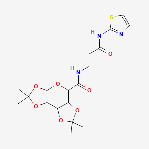 molecular formula C18H25N3O7S B2551258 2,2,7,7-tetramethyl-N-(3-oxo-3-(thiazol-2-ylamino)propyl)tetrahydro-3aH-bis([1,3]dioxolo)[4,5-b:4',5'-d]pyran-5-carboxamide CAS No. 1093730-59-6