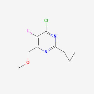 molecular formula C9H10ClIN2O B2551268 4-Chloro-2-cyclopropyl-5-iodo-6-(methoxymethyl)pyrimidine CAS No. 1525519-07-6