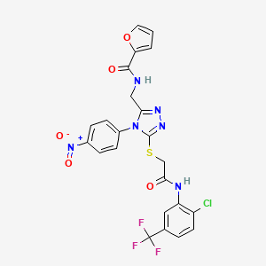 molecular formula C23H16ClF3N6O5S B2551278 N-[[5-[2-[2-chloro-5-(trifluoromethyl)anilino]-2-oxoethyl]sulfanyl-4-(4-nitrophenyl)-1,2,4-triazol-3-yl]methyl]furan-2-carboxamide CAS No. 312920-16-4