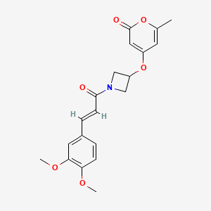 molecular formula C20H21NO6 B2551283 (E)-4-((1-(3-(3,4-dimethoxyphenyl)acryloyl)azetidin-3-yl)oxy)-6-methyl-2H-pyran-2-one CAS No. 2034997-60-7
