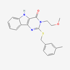 molecular formula C21H21N3O2S B2551306 3-(2-methoxyethyl)-2-[(3-methylphenyl)methylsulfanyl]-5H-pyrimido[5,4-b]indol-4-one CAS No. 888440-93-5