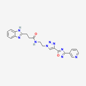 molecular formula C21H19N9O2 B2551310 3-(1H-benzo[d]imidazol-2-yl)-N-(2-(4-(3-(pyridin-3-yl)-1,2,4-oxadiazol-5-yl)-1H-1,2,3-triazol-1-yl)ethyl)propanamide CAS No. 2034478-69-6