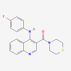 molecular formula C20H18FN3OS B2551324 (4-((4-Fluorophenyl)amino)quinolin-3-yl)(thiomorpholino)methanone CAS No. 1359224-41-1