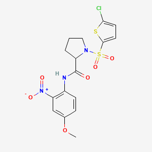 molecular formula C16H16ClN3O6S2 B2551325 1-((5-chlorothiophen-2-yl)sulfonyl)-N-(4-methoxy-2-nitrophenyl)pyrrolidine-2-carboxamide CAS No. 1105638-89-8