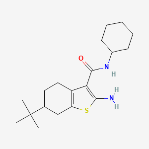 molecular formula C19H30N2OS B2551331 2-amino-6-tert-butyl-N-cyclohexyl-4,5,6,7-tetrahydro-1-benzothiophene-3-carboxamide CAS No. 438234-59-4