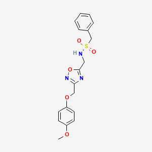 molecular formula C18H19N3O5S B2551333 N-((3-((4-methoxyphenoxy)methyl)-1,2,4-oxadiazol-5-yl)methyl)-1-phenylmethanesulfonamide CAS No. 1226450-95-8