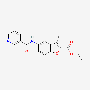 molecular formula C18H16N2O4 B2551352 3-甲基-5-(烟酰胺)苯并呋喃-2-甲酸乙酯 CAS No. 923201-48-3