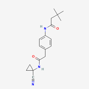 molecular formula C18H23N3O2 B2551360 N-(4-{[(1-cyanocyclopropyl)carbamoyl]methyl}phenyl)-3,3-dimethylbutanamide CAS No. 1376308-08-5