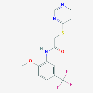 molecular formula C14H12F3N3O2S B2551372 N-(2-methoxy-5-(trifluoromethyl)phenyl)-2-(pyrimidin-4-ylthio)acetamide CAS No. 1226459-65-9