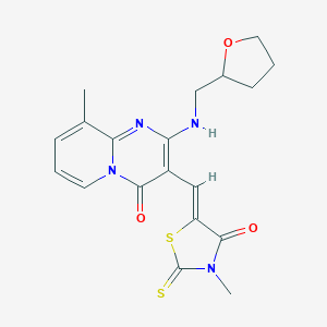 molecular formula C19H20N4O3S2 B255138 9-methyl-3-[(3-methyl-4-oxo-2-thioxo-1,3-thiazolidin-5-ylidene)methyl]-2-[(tetrahydro-2-furanylmethyl)amino]-4H-pyrido[1,2-a]pyrimidin-4-one 