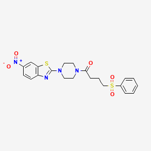 molecular formula C21H22N4O5S2 B2551391 1-(4-(6-硝基苯并[d]噻唑-2-基)哌嗪-1-基)-4-(苯磺酰基)丁-1-酮 CAS No. 941878-26-8