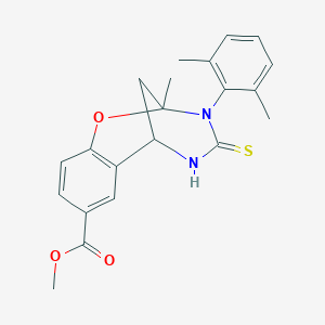 molecular formula C21H22N2O3S B2551417 methyl 3-(2,6-dimethylphenyl)-2-methyl-4-thioxo-3,4,5,6-tetrahydro-2H-2,6-methano-1,3,5-benzoxadiazocine-8-carboxylate CAS No. 893789-61-2