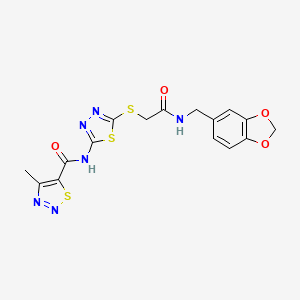 N-(5-((2-((benzo[d][1,3]dioxol-5-ylmethyl)amino)-2-oxoethyl)thio)-1,3,4-thiadiazol-2-yl)-4-methyl-1,2,3-thiadiazole-5-carboxamide