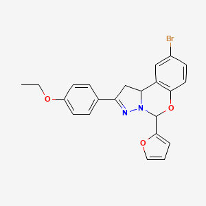 molecular formula C22H19BrN2O3 B2551429 9-bromo-2-(4-ethoxyphenyl)-5-(furan-2-yl)-5,10b-dihydro-1H-benzo[e]pyrazolo[1,5-c][1,3]oxazine CAS No. 899728-75-7
