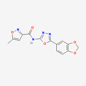 molecular formula C14H10N4O5 B2551439 N-(5-(benzo[d][1,3]dioxol-5-yl)-1,3,4-oxadiazol-2-yl)-5-methylisoxazole-3-carboxamide CAS No. 1021119-08-3