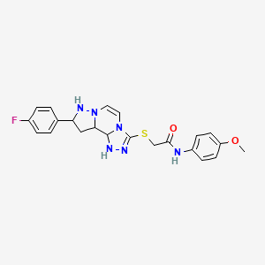 molecular formula C22H17FN6O2S B2551491 2-{[11-(4-fluorophenyl)-3,4,6,9,10-pentaazatricyclo[7.3.0.0^{2,6}]dodeca-1(12),2,4,7,10-pentaen-5-yl]sulfanyl}-N-(4-methoxyphenyl)acetamide CAS No. 1206999-49-6