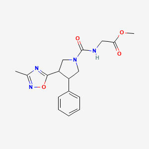 Methyl 2-(3-(3-methyl-1,2,4-oxadiazol-5-yl)-4-phenylpyrrolidine-1-carboxamido)acetate