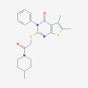molecular formula C22H25N3O2S2 B255151 5,6-dimethyl-2-{[2-(4-methylpiperidin-1-yl)-2-oxoethyl]sulfanyl}-3-phenyl-3H,4H-thieno[2,3-d]pyrimidin-4-one 