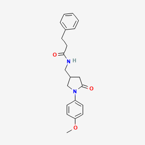 N-((1-(4-methoxyphenyl)-5-oxopyrrolidin-3-yl)methyl)-3-phenylpropanamide