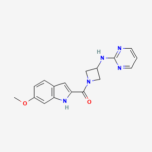 molecular formula C17H17N5O2 B2551522 (6-methoxy-1H-indol-2-yl)(3-(pyrimidin-2-ylamino)azetidin-1-yl)methanone CAS No. 2034420-89-6