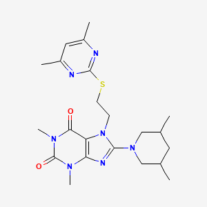 molecular formula C22H31N7O2S B2551542 8-(3,5-Dimethylpiperidin-1-yl)-7-[2-(4,6-dimethylpyrimidin-2-yl)sulfanylethyl]-1,3-dimethylpurine-2,6-dione CAS No. 839680-91-0