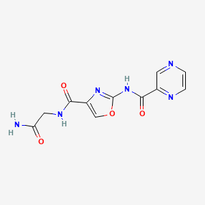 molecular formula C11H10N6O4 B2551548 N-(2-氨基-2-氧代乙基)-2-(吡嗪-2-甲酰胺)恶唑-4-甲酰胺 CAS No. 1396882-38-4