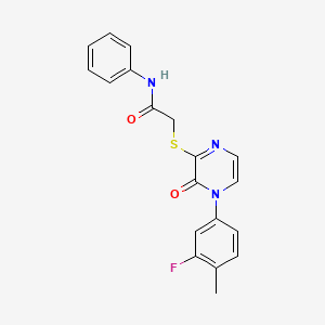 molecular formula C19H16FN3O2S B2551549 2-((4-(3-fluoro-4-methylphenyl)-3-oxo-3,4-dihydropyrazin-2-yl)thio)-N-phenylacetamide CAS No. 899759-25-2