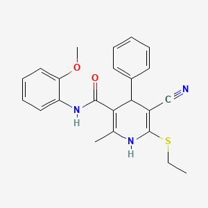 molecular formula C23H23N3O2S B2551624 5-cyano-6-(ethylthio)-N-(2-methoxyphenyl)-2-methyl-4-phenyl-1,4-dihydropyridine-3-carboxamide CAS No. 375841-81-9