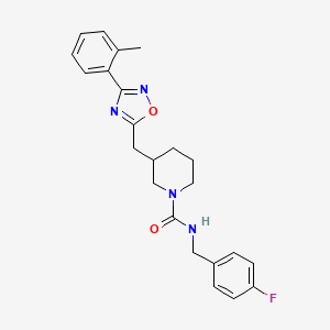 molecular formula C23H25FN4O2 B2551654 N-(4-fluorobenzyl)-3-((3-(o-tolyl)-1,2,4-oxadiazol-5-yl)methyl)piperidine-1-carboxamide CAS No. 1706104-68-8