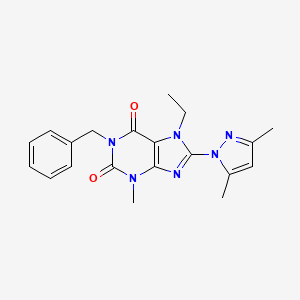 molecular formula C20H22N6O2 B2551660 1-苄基-8-(3,5-二甲基-1H-吡唑-1-基)-7-乙基-3-甲基-1H-嘌呤-2,6(3H,7H)-二酮 CAS No. 1013875-36-9