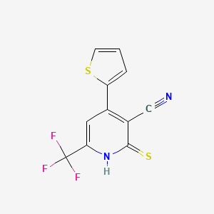 molecular formula C11H5F3N2S2 B2551678 2-Mercapto-4-(2-thienyl)-6-(trifluoromethyl)nicotinonitrile CAS No. 329056-11-3