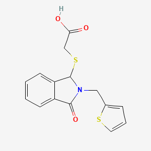 molecular formula C15H13NO3S2 B2551685 2-[[3-oxo-2-(thiophen-2-ylmethyl)-1H-isoindol-1-yl]sulfanyl]acetic Acid CAS No. 189271-29-2