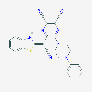 molecular formula C25H18N8S B255169 (Z)-5-(benzo[d]thiazol-2(3H)-ylidene(cyano)methyl)-6-(4-phenylpiperazin-1-yl)pyrazine-2,3-dicarbonitrile 