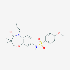 molecular formula C22H28N2O5S B2551692 N-(3,3-dimethyl-4-oxo-5-propyl-2,3,4,5-tetrahydrobenzo[b][1,4]oxazepin-8-yl)-4-methoxy-2-methylbenzenesulfonamide CAS No. 922124-48-9
