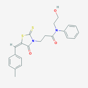 molecular formula C22H22N2O3S2 B255174 N-(2-hydroxyethyl)-3-[5-(4-methylbenzylidene)-4-oxo-2-thioxo-1,3-thiazolidin-3-yl]-N-phenylpropanamide 