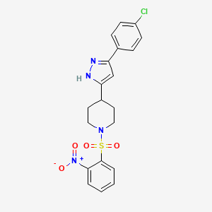 molecular formula C20H19ClN4O4S B2551742 4-[3-(4-氯苯基)-1H-吡唑-5-基]-1-(2-硝基苯基)磺酰基哌啶 CAS No. 1025770-01-7