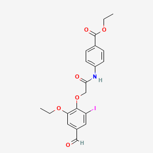 molecular formula C20H20INO6 B2551751 Ethyl 4-{[(2-ethoxy-4-formyl-6-iodophenoxy)acetyl]amino}benzoate CAS No. 832677-97-1