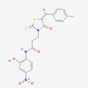 molecular formula C20H17N3O5S2 B255176 N-{2-hydroxy-4-nitrophenyl}-3-[5-(4-methylbenzylidene)-4-oxo-2-thioxo-1,3-thiazolidin-3-yl]propanamide 