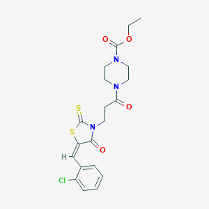 molecular formula C20H22ClN3O4S2 B255177 Ethyl 4-{3-[5-(2-chlorobenzylidene)-4-oxo-2-thioxo-1,3-thiazolidin-3-yl]propanoyl}-1-piperazinecarboxylate 
